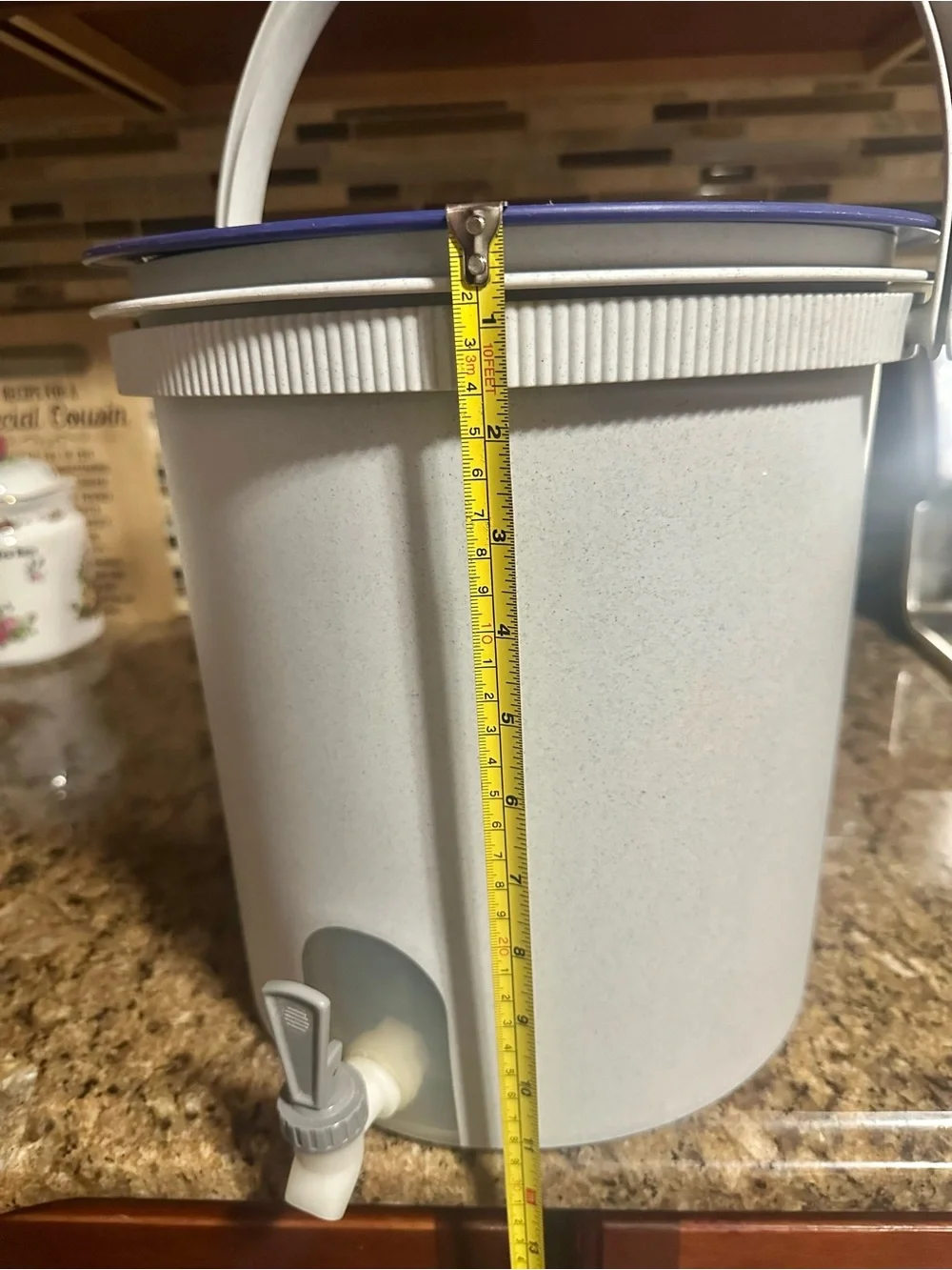Tupperware Bucket Canister & Beverage Dispenser w/Handle - Grey Body, Blue Lid
